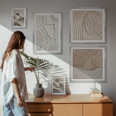 Framed photo set Abstract beige-white structures