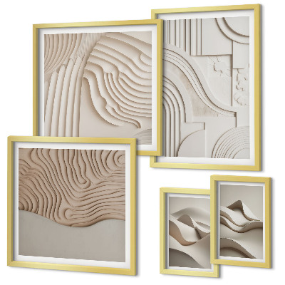 Framed photo set Abstract beige-white structures