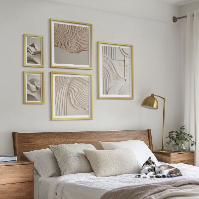 Framed photo set Abstract beige-white structures