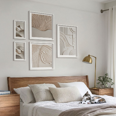 Framed photo set Abstract beige-white structures