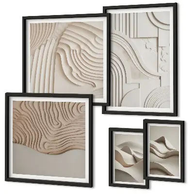 Abstract beige and white structures framed photo set 