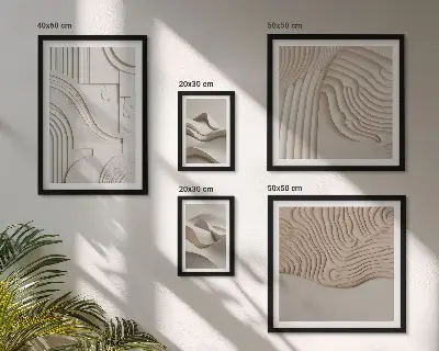 Abstract beige and white structures framed photo set 