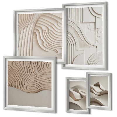 Framed photo set Abstract beige-white structures