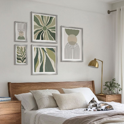 Set of 5 wall art pieces Stylish abstractions with greenery