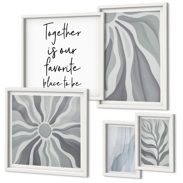 Set of 5 wall art pieces Abstract gray and white patterns