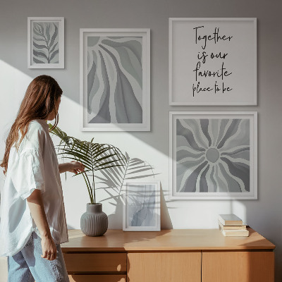 Set of 5 wall art pieces Abstract gray and white patterns