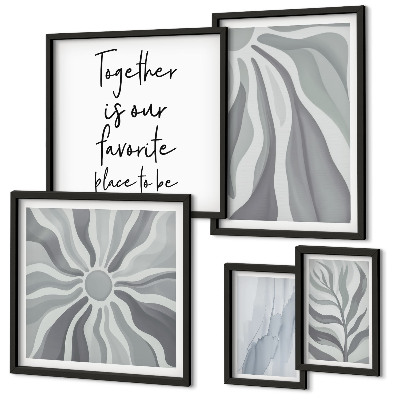 Set of 5 wall art pieces Abstract gray and white patterns