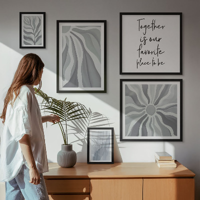 Set of 5 wall art pieces Abstract gray and white patterns