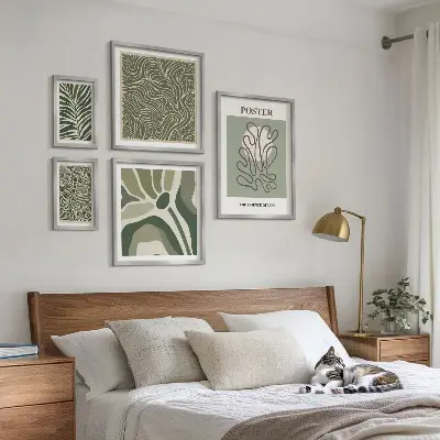 Abstract boho plant wall art set set of 5 pieces