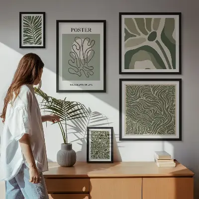 Abstract boho plant wall art set set of 5 pieces