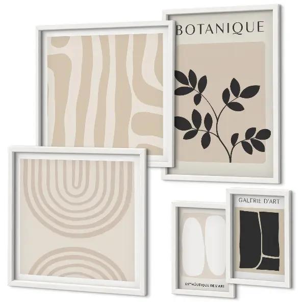 Set of 5 wall art pieces with stylish plant graphics