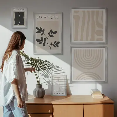 Set of 5 wall art pieces with stylish plant graphics