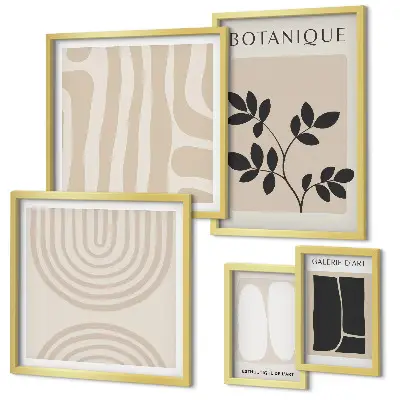 Set of 5 wall art pieces with stylish plant graphics