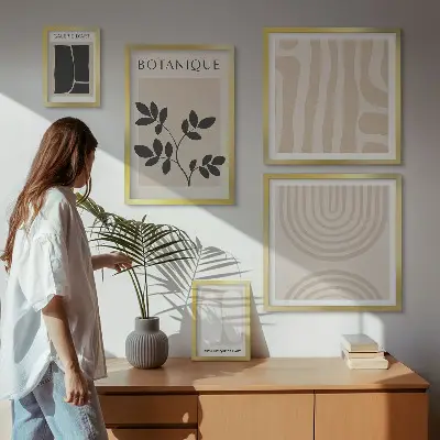 Set of 5 wall art pieces with stylish plant graphics