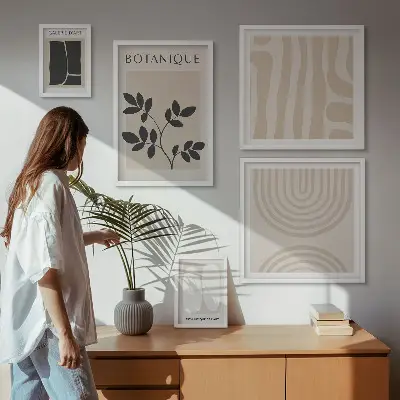 Set of 5 wall art pieces with stylish plant graphics