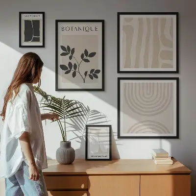 Set of 5 wall art pieces with stylish plant graphics