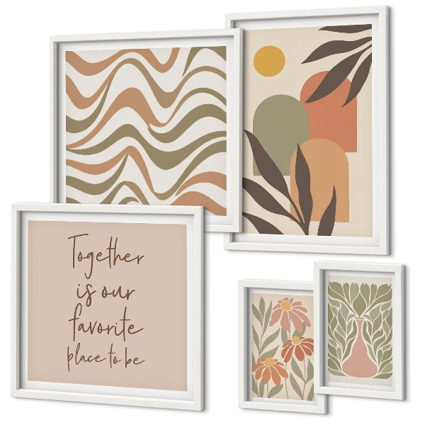 Set of 5 wall art pieces Stylish pastel plant decorations