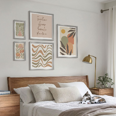 Set of 5 wall art pieces Stylish pastel plant decorations