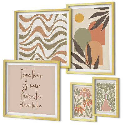 Set of 5 wall art pieces Stylish pastel plant decorations