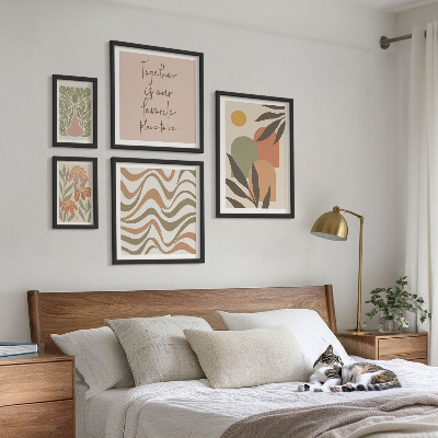 Set of 5 wall art pieces Stylish pastel plant decorations