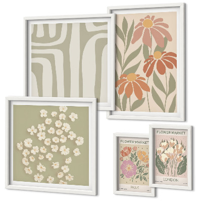 Set of 5 wall art pieces Floral patterns London Paris boho