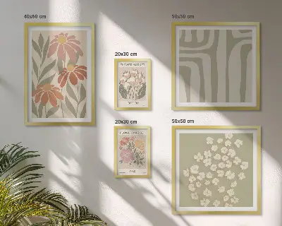 Set of 5 wall art pieces featuring floral patterns in London Paris boho style