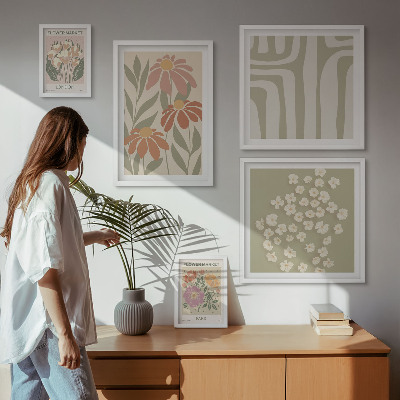 Set of 5 wall art pieces Floral patterns London Paris boho
