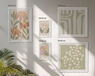 Set of 5 wall art pieces featuring floral patterns in London Paris boho style