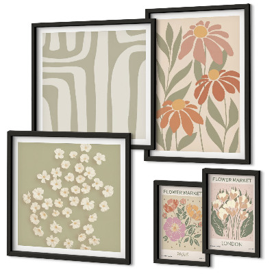 Set of 5 wall art pieces Floral patterns London Paris boho