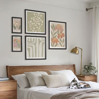 Set of 5 wall art pieces Floral patterns London Paris boho