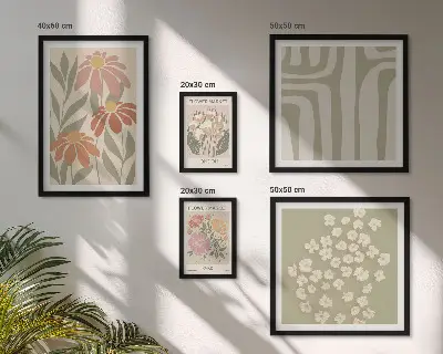 Set of 5 wall art pieces featuring floral patterns in London Paris boho style