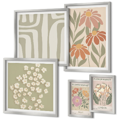 Set of 5 wall art pieces Floral patterns London Paris boho