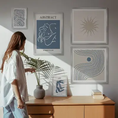 Abstract geometry framed photo set stylish wall art collection
