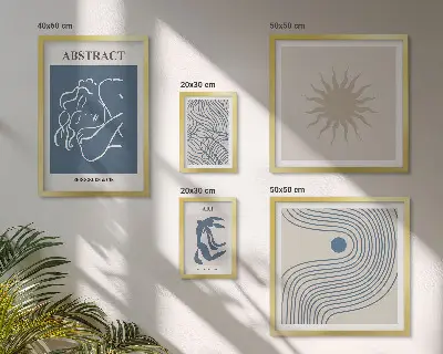 Abstract geometry framed photo set stylish wall art collection