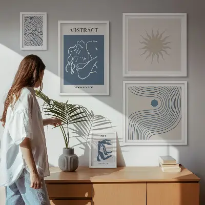 Abstract geometry framed photo set stylish wall art collection