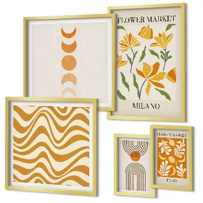 Set of 5 floral wall art pieces stylish decorative prints