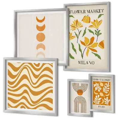 Set of 5 floral wall art pieces stylish decorative prints