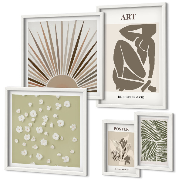 Gallery wall Stylish abstract plant graphics