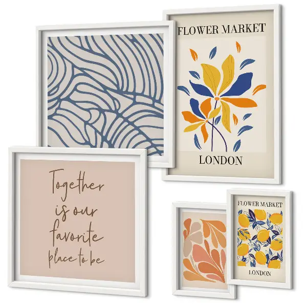 Framed photo set with floral motifs and London inscriptions