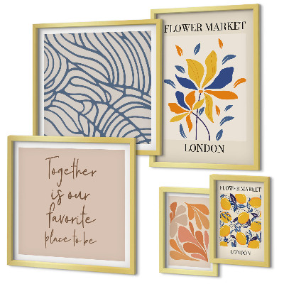 Framed photo set Floral motifs London inscriptions