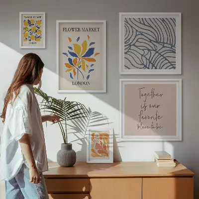 Framed photo set with floral motifs and London inscriptions