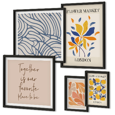 Framed photo set Floral motifs London inscriptions