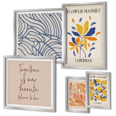 Framed photo set Floral motifs London inscriptions