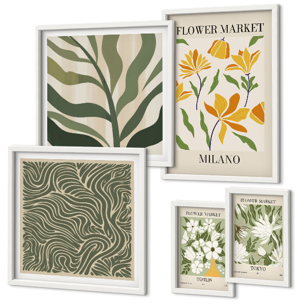 Set of 5 wall art pieces Modern plant motifs