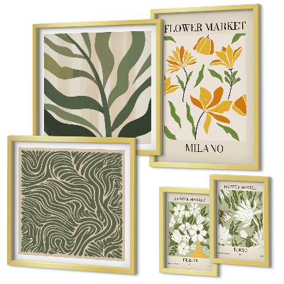 Set of 5 wall art pieces Modern plant motifs