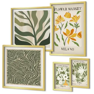 5-Piece Modern Plant Wall Art Set with botanical motifs