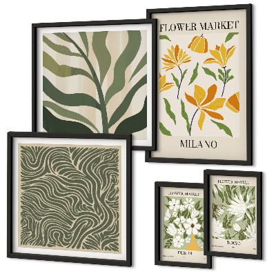 Set of 5 wall art pieces Modern plant motifs