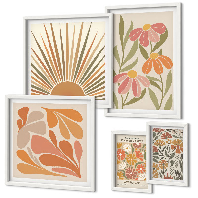 Framed photo set Boho style geometric flowers