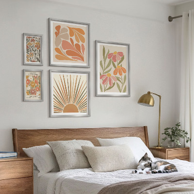 Framed photo set Boho style geometric flowers