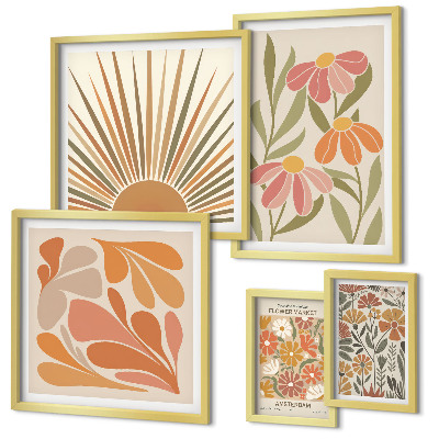 Framed photo set Boho style geometric flowers